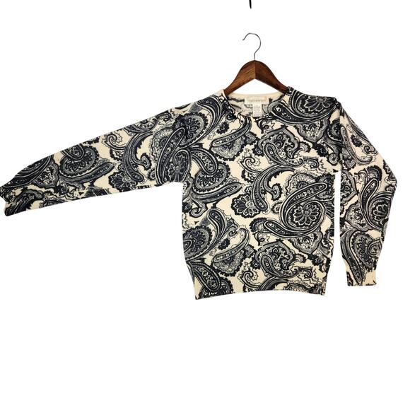 VNTG Jones New York Paisley Sweater Wool/Angora/Nylon Women’s SZ SM Blue/Cream - Picture 1 of 9